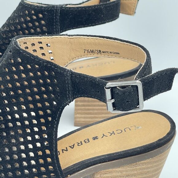 Lucky Brand BERTEL Suede Leather Peep Toe Heeled Sandals Shoes Womens SIZE 7.5 - Picture 3 of 8